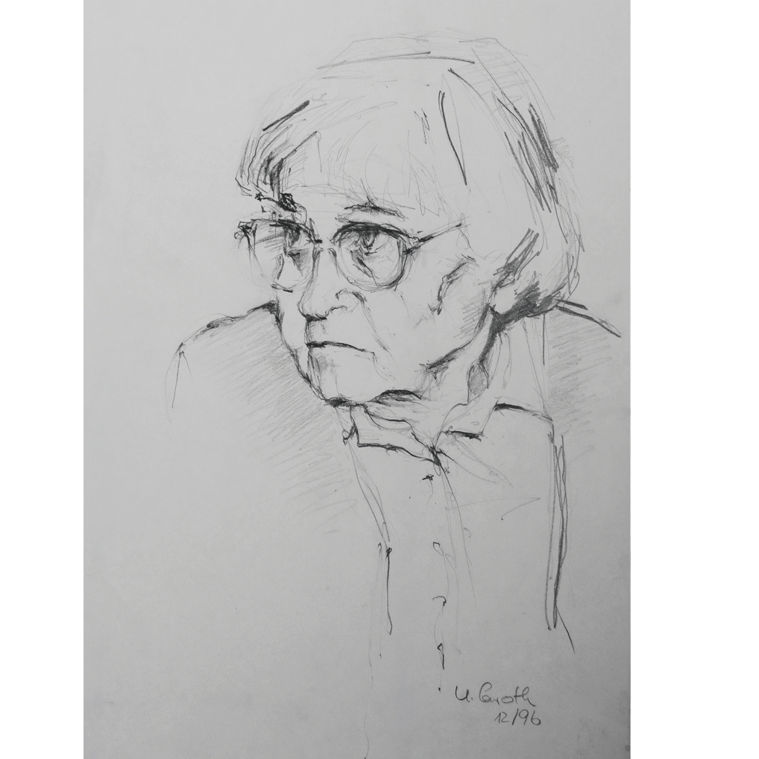 Frau Grünitz, 1996, 42x30cm, Bleistift auf Papier