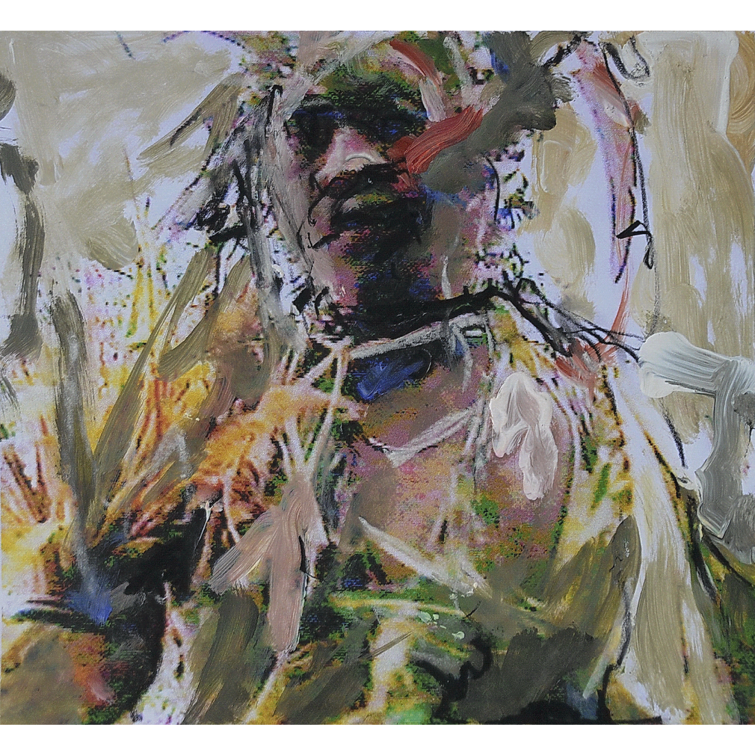 Frau im Blattschmuck 2, 1999, 21x30cm, Foto, Acrylfarbe, Kohle und Kreide auf Papier